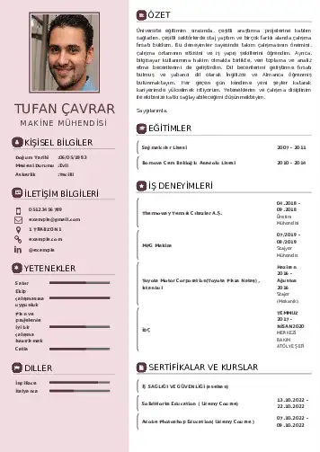 Makine Mühendisi Cv Örnekleri cv indir